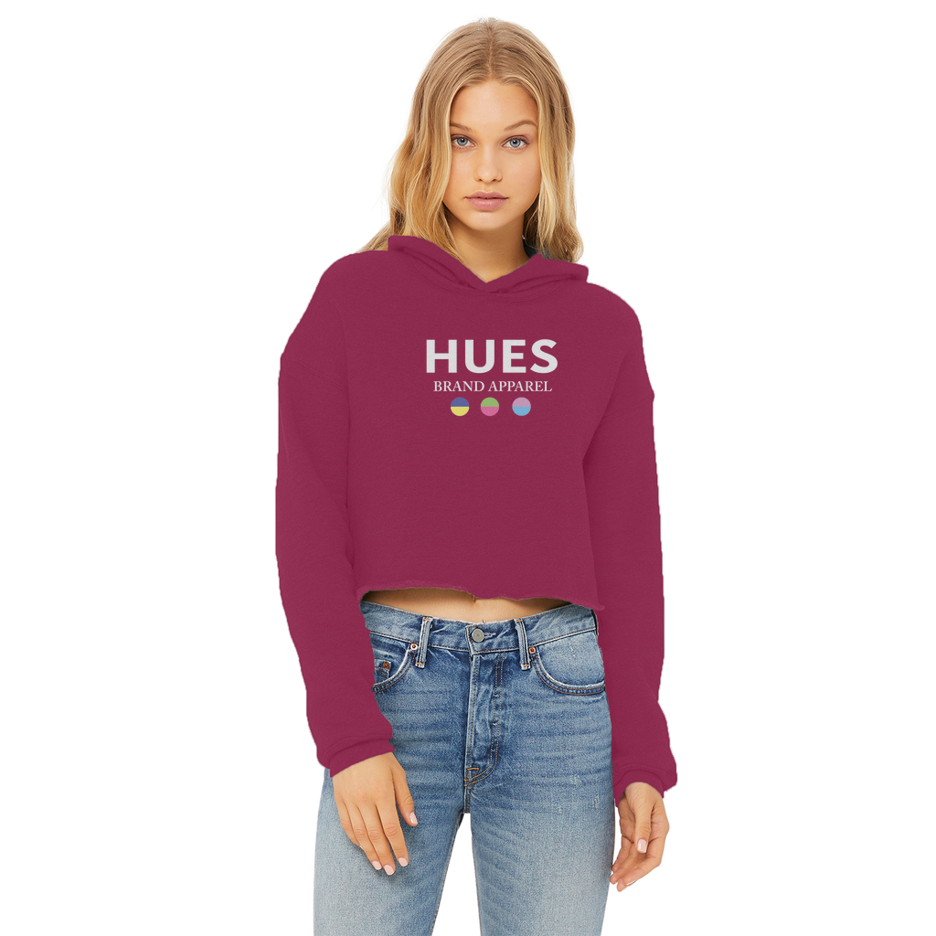 HUES Brand Apparel Logo Ladies Cropped Raw Edge Hoodie